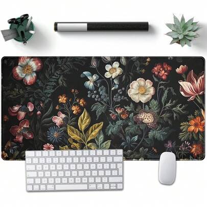 Floral Desk Mat Dark Academia Vintage Aesthetic Desk Pad Flower Plant Large Gaming Mousepad Black Extended Mouse Pad XXL Laptop Computer Mouse Keyboard Mat 31.5 X 15.7 Office Desk Decor JXQE