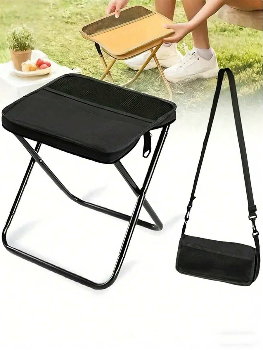 可折叠便携凳，斜挎式携带，户外露营折叠椅，带收纳袋，铝合金框架，牛津布座椅，承重150公斤，适合旅行、钓鱼、野餐、海滩、徒步旅行和其他户外活动 - 多款 - 查看 1