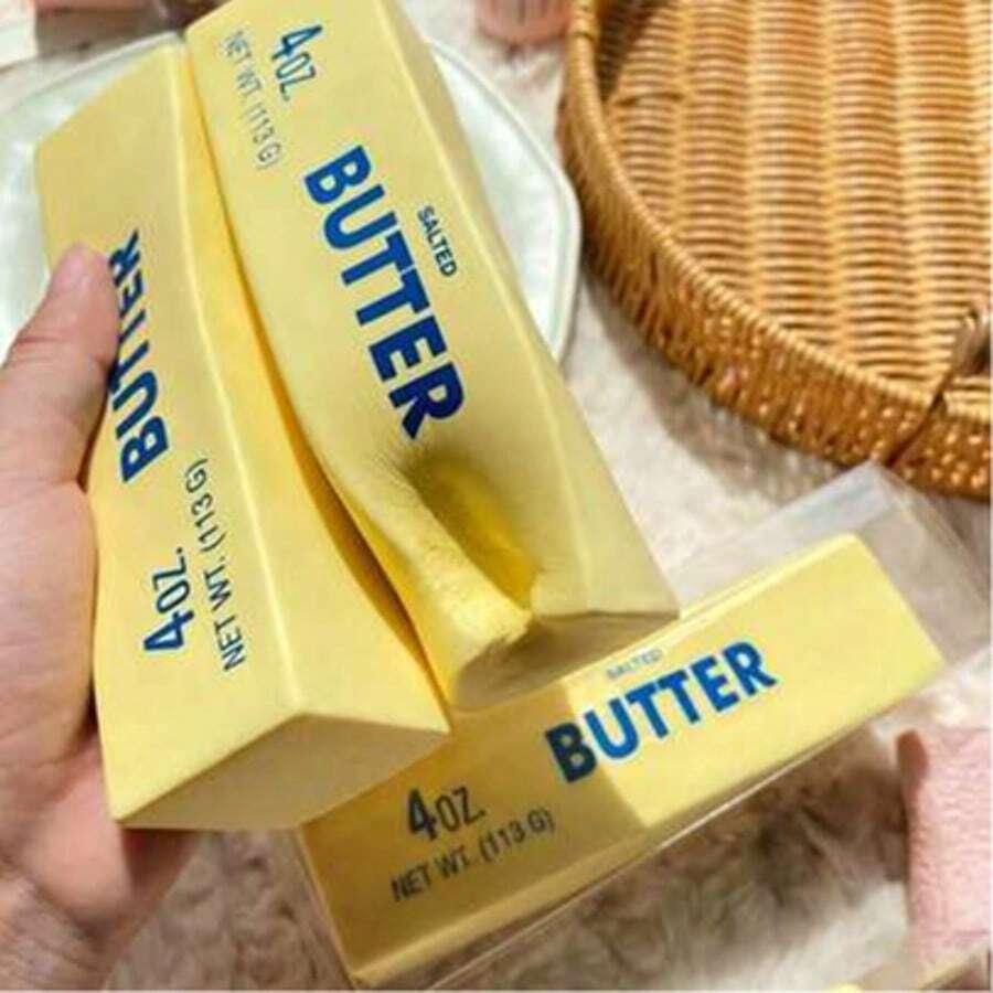 Slow Rising Butter Bar, Anti-Stress Butter Bar, Stress Relief And Anxiety Reducing Toy, Slowly Rising Soft Squeezable Elastic Cheese Bar, Gag Toy, Stress Relief Toy, Perfect Gift For Holidays, Birthdays, Christmas And Gatherings - A - View 1