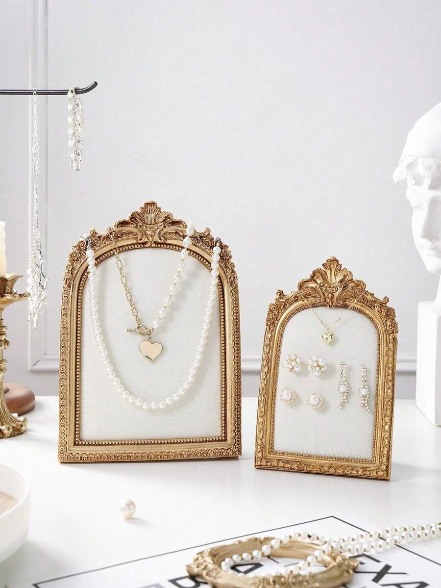 Cadre de bijoux en résine dorée vintage - Organisateur élégant de colliers et boucles d'oreilles pour les tables de maquillage, les commodes et les placards, Décoration artisanale premium pour les colliers, bracelets et petits accessoires, Accent durable et léger pour les intérieurs modernes, de luxe et vintage, Design intemporel pour rehausser votre espace avec un charme charmant et sophistiqué - A - Voir 1
