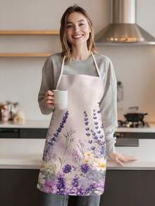 1pc, Lavender Pattern Polyester Apron, Suitable For Cooking, Baking, And Gardening - Can Be Used As Attire For The Kitchen And Dining - Multicolor - View 8