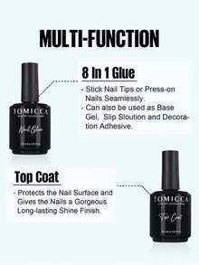TOMICCA 2pcs 30ml Transparent Nail Gel And Top Coat Set, UV Cured, Long-Lasting Gel Nail Art Kit, Suitable For DIY Home Manicure Or Women's Gift - Clear - View 3