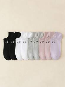 1/5/10 Pairs Women's Heart Pattern Solid Color Boat Socks Invisible Socks - Sweet Fashion Breathable - Versatile For Daily Wear - Suitable For All Seasons - Multicolor - View 4