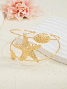 1pc New Starfish & Shell Arm Cuff, Beach Vacation Style, Minimalist Fashion Multifunctional Arm Accessory For Women,Summer,Jewellery,Festival,Accessories - Gold - View 5