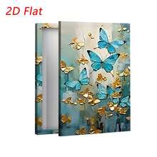 3 tranh nghệ thuật trừu tượng hiện đại hình bướm vàng xanh, tranh canvas 2D dạng phẳng, khung tùy chọn, tranh trang trí nhà cửa phòng khách và phòng ngủ, món quà thanh lịch dành cho phái nữ - Màu xanh lam - Xem 10