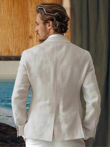 Men's Spring/Autumn Casual Blazer - Single-Breasted, Half-Lined Linen Jacket - Beige - View 6