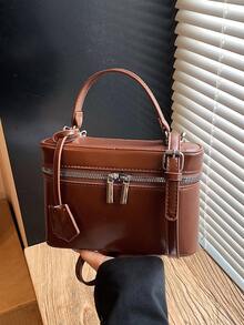 BEIKAMU 1 buah Tas Persegi PU Warna Solid Modis, Penutup Resleting, Tas Kotak Serbaguna untuk Wanita, Tas Selempang dengan Tali Bahu yang Dapat Diatur, Cocok untuk Universitas, Perjalanan, Belanja, Jalan-jalan, dan Penggunaan Sehari-hari - Coklat - View 5