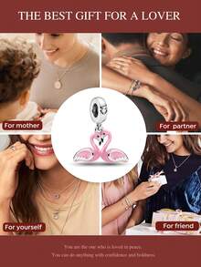 1pc Heart Flamingo Beaded Pendant, Suitable For Women Bracelet/Bangle DIY Jewelry Making And Daily Decoration, Girls Accessory - Style 31 - View 8