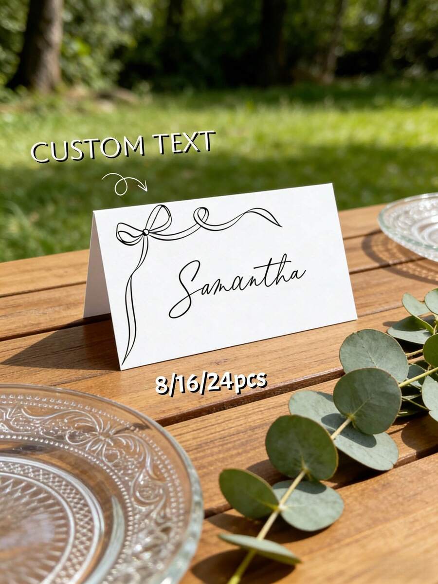 8/16/24pcs Personalized Wedding Table Cards, Customizable Text, Elegant Minimalist Bow Design, Suitable For Wedding Tablecloth Setting And Event Decoration, Adding Charming, Exquisite And Romantic Atmosphere For Wedding Reception, Bridal Shower, Engagement Party And Anniversary Celebration. - Multicolor 5 - View 1