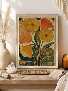 1pc Mid-Century Botanical Flower Tulip Art, Orange And Green Vintage Decor, Festival Gift,Suitable For Bedroom,Living Room,Kitchen,Wall Arts,Wall Decor,Home Decor,Room Decor, Canvas Wall Art, Posters, Wall Art With Frame, Optional Frame ﻿ ﻿ - A - View 1