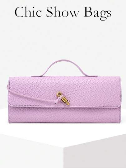 女士复古简约编织纹理安哥拉红复古翻盖大容量手拿包/单肩包，适合正式场合、日常穿着、派对包，完美搭配节日派对礼服、晚礼服和亮片连衣裙，是派对、婚礼、舞会、晚宴/宴会的理想之选。