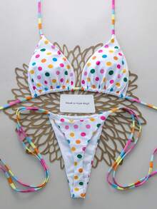 Bộ bikini buộc dây cổ yếm chấm bi và sọc gợi cảm dành cho nữ, trang phục đi biển thanh lịch, thoải mái, phù hợp cho các bữa tiệc bãi biển, lễ hội âm nhạc, lễ Phục sinh, lướt sóng và các dịp khác, kỳ nghỉ xuân/hè. - Nhiều màu - Xem 3