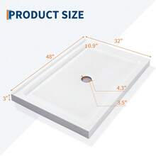 Studyset Single Threshold Shower Base In White, Rectangular Shower Pan With Stainess Steel Cover,Shower Base Pan With Stainless Steel Drain, Non-Slip Texture Shower Pan & Tray - A - View 3