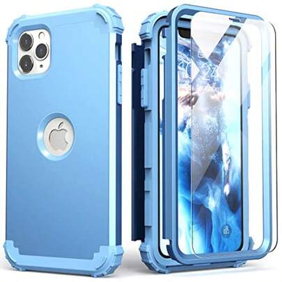 One 11 Pro Max Case Wit Screen Protecyid 3 In 1 Sockproof Eavy Duty Protection  PC Cover Soft Silicone Bumper Full Body Case  Women Girls Mom Peace Blue/Peace Blue