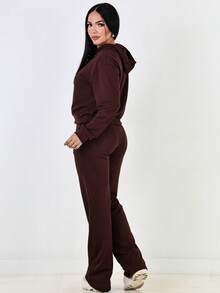 Ana Ribbed Wide-Leg Pants + Hoodie Set - Coffee Brown - View 3
