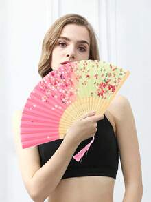 1PC Women Bamboo Folding Hand Fan, Butterfly Floral Handmade Fan With Tassel, Portable Chinese Dance Fan, Photo Prop, Wedding Party Gift Birthday Gift - Multicolor - View 7