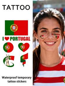 1Pc Flag Tattoo Temporary Tattoo France Portugal England Germany Spain Netherlands Football Waterproof Sweatproof Disposable For Women And Mem Face Arm Waist Chest Leg Abdomen Neck Hand Finger Back For Dancing Party Stage Performance Modernist Body Art - Multicolor - View 12