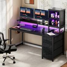 EnHomee 55"Gaming Desk Computer Desk With Power Outlets, Modern Desk Table Home Office Desk Vanity Table With Storage & Ergonomic Monitor Stand - Xem 7