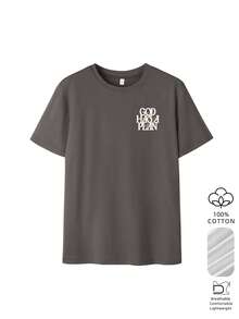 Damen Lässig Locker Kurzarm T-Shirt, 100% reine Baumwolle atmungsaktiv bequem leicht Rundhals, Muster mit "Gott hat einen Plan" Bibelvers, Vintage Glaube christliches Grafik Top, geeignet für den täglichen Gebrauch, Sommerurlaub, Kirchenausflüge, Streetstyle - Dunkelgrau - Übersicht 4