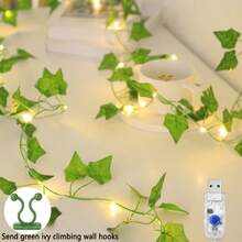 Dây đèn LED hình dây leo uốn cong được, 1 cuộn, 20/50/100 hạt LED với lá xanh và móc leo, kiểu Mori tự nhiên tươi sáng, kết cấu dây leo chân thực, thích hợp cho trang trí đám cưới, lễ đính hôn, Giáng sinh, Lễ Tạ ơn, Ngày của Mẹ, Diwali và các ngày lễ khác. - USB Green Leaf - Xem 5