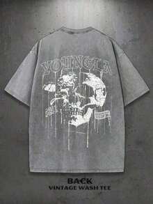 Summer Tops Happy Mother's Day1pcsBreak The System1PC Y2K Vintage Washed T-Shirt |       Men's Graphic Tee |       YLA Dripping Skull Design Pattern |       Gifts For Men Or Boyfriend |       100% Cotton |       230Gsm Thickened Fabric |       UnisexRound Neck Loose Fit T-Shirt180gcamiseta Para Hombre,Funny Graphic Tees,Men's ClothingLoose And Comfortablesummer Clothes  Happy Easter - Grey - View 4