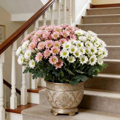 2 Bouquets Of Simulated Baby Chrysanthemums, Beautiful Two Tone - White Daisy+Pink Daisy - Stunning Multi Color Beautiful Mix And Match, Perfect Home Decoration Bouquet Set, Suitable For Weddings, Home And Office Decoration, Spring Flower Arrangement, Outdoor Living Room, Valentine's Day, Mother's Day, Christmas Center Decoration.