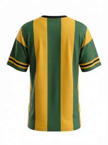Y2K巴西足球队球衣 - 绿黄条纹宽松V领T恤，街头风女款巴西00号宽松足球队球衣 - 绿黄条纹V领T恤，饰有国旗图案，休闲夏季款 - 彩色 - 查看 3