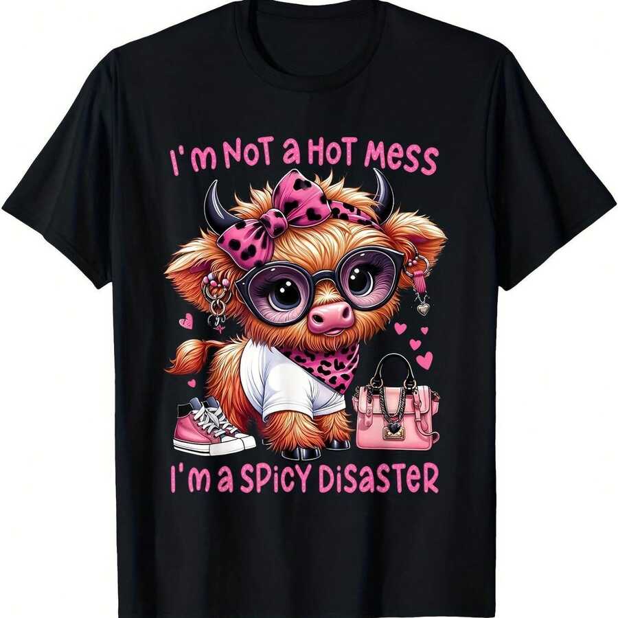 Plus Size Women's T-Shirt, Students Love Me Pattern T-Shirt, Teacher's Day Gift, Short Sleeve Round Neck Top - 黑色 - 查看 1