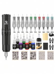 Wireless Tattoo Machine Kit, Tattoo Machine Set With 6 Adjustable Needle Lengths, 1500mAh Power Supply, Includes Tattoo Needles, Tattoo Ink And Tattoo Stencils, Suitable For Beginners And Professional Tattoo Artists - Multicolor - View 1