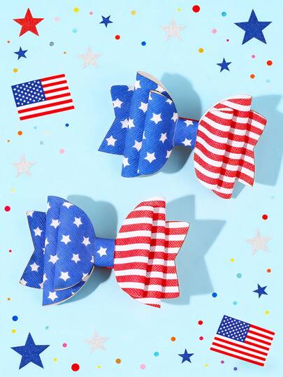 2 chiếc kẹp tóc ngày Quốc khánh 4 tháng 7 và Ngày Tưởng niệm, nơ cài tóc màu trắng xanh đỏ hình cờ Mỹ, kẹp tóc da PU hình ngôi sao và sọc, kẹp tóc ngày Quốc khánh, phụ kiện tóc dễ thương cho bé gái, quà tặng ngày lễ, tiệc tùng, mùa hè.