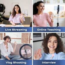 Pink Solid Color Wireless Microphone For Mobile Phones, Equipped With Two Mini Lavalier Microphones For Clearer Sound Pickup, Suitable For Video Recording, Interviews, And Vlogging. Features Noise Reduction, Stereo Wireless Lavalier Shooting Tool, And Handheld Microphone Spring Mother's Day Birthday - Pink - View 6