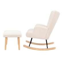 Set Sedia a Dondolo in Tessuto Teddy Bianco con Poggiatesta, Tasca Laterale e Poggiapiedi, Poltrona Relax Moderna - Bianco - Visualizzare 6