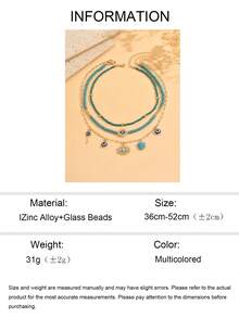 3pcs/Set Bohemian Style Blue Turquoise Beaded Necklace, Gold Handmade Chain With Evil Eye Pendant Necklace Set, Suitable For Daily Wear, Photo Shooting Or Beach Vacation - Multicolor - View 5
