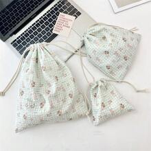 【圧花イラスト】巾着型収納ポーチ 化粧品小物整理 防塵ポーチ - 塩タイプのウサギ - チェックする 19