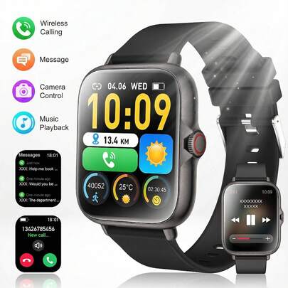 Reloj inteligente con pantalla táctil HD de 1,83", correa de silicona suave, alertas de llamadas/mensajes, podómetro, contador de calorías, esfera personalizable, seguimiento deportivo, modos deportivos múltiples, smartwatch multifuncional, unisex, compatible con iOS y Android, adecuado para fitness diario y regalo de Navidad/cumpleaños