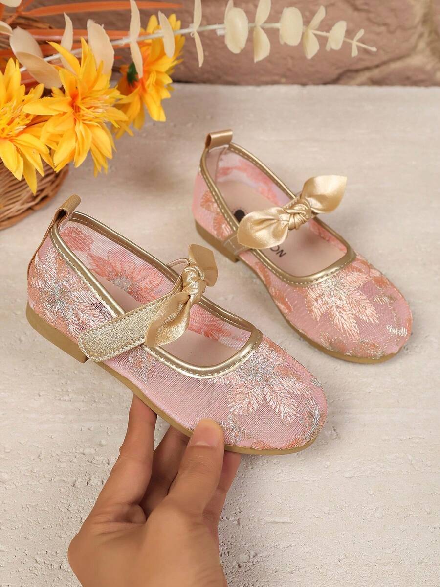 Giày công chúa thêu kiểu cổ điển cho bé gái, giày Mary Jane đế mềm thoáng khí bằng lưới mùa hè 2026, giày bệt biểu diễn cho bé. - Hồng - Xem 1