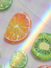 Iridescent Orange Lemon Lime Kiwi Nail Art Decals - Sparkly Transparent Fruit Jelly Stickers For Cute Summer Nails - 彩色 - 查看 8