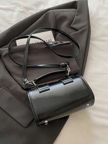 1 pieza Bolso de mano cilíndrico mini retro para mujer, de uso diario (con accesorios) - Negro - Ver 5