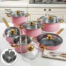 2026 Hot Fashion Cook N Home 12-Piece Nonstick Cookware Set, Induction-Compatible Marble Pink Kitchen Cooking Set, Durable Nonstick Coating, All-Stove Compatible, Daily Household Cooking & Seasonal Gifting - Pink - View 4