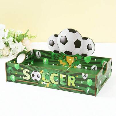 1个足球主题木托盘，带把手的足球木质托盘，适用于婚礼、生日派对装饰、性别揭晓派对用品、婴儿派对装饰、运动主题派对托盘、世界杯装饰用品、足球比赛日装饰、足球主题生日派对装饰、足球印花运动赛事用品托盘、厨房收纳整理、家居桌面装饰、派对礼品