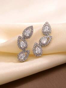 1 Pair Women's Copper Earrings With Zirconia Stones - Silver - View 4