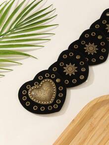 Plus Size XL/XXL Women's Belt, Y2K Style Belt, Bohemian Heart-Shaped Rivet Decor Retro Western Style Suede Belt Accessory, Black Belt, Suitable For Skirts, Music Festivals, Parties, Y2K Style, Plus Size, Valentine's Day - Black - View 4
