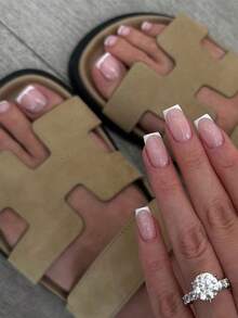 48 móng tay và móng chân giả 2 trong 1 kiểu Pháp vuông, chất liệu acrylic, bao gồm 2 gel dán và 2 dũa móng, kiểu dáng thời trang và đơn giản, dụng cụ làm móng phù hợp cho phụ nữ và bé gái sử dụng hàng ngày. - Nhiều màu - Xem 3