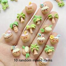 10/30/50个混合款式卡通夏季海滩迷你椰子树和椰子汁饮料美甲饰品，卡通水钻平底贴纸，DIY剪贴簿贴纸，手工材料 - 椰子樹 - 查看 9