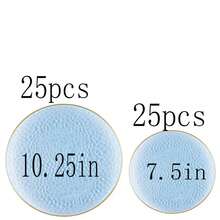 10.25英寸/7.5英寸透明金边餐盘，可重复使用的蓝金边餐盘，透明蓝色巴洛克风格餐盘，饰以金箔边，适用于派对、宴会、婚礼、新年、情人节等场合，优质餐盘套装 - 彩色 - 查看 25