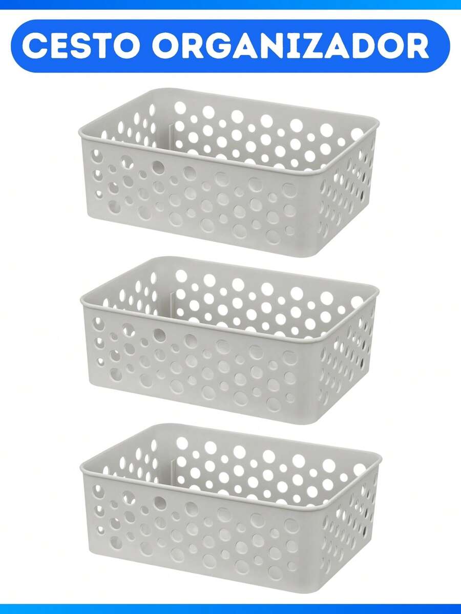 Kit 3 Small Multipurpose Organizer Baskets 19x13x6Cm Colors - 半透明 - 查看 1