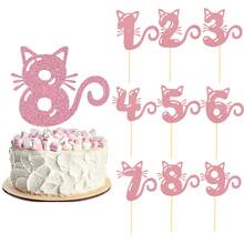 Decoración para tarta de cumpleaños de gato, de 1 a 9 años, de material de papel sin batería y para mascotas, con diseño de silueta de gato rosa, adecuado para fiestas de mascotas y celebraciones con temática de gatos, decoración de tarta - Rosa - Ver 1