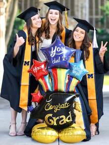 5pcs Upright Graduation Season Hat Balloons, Including Black Graduation Cap Shape, Pentagram And 16-Inch Gold 2026 Number Foil Balloons, Suitable For Graduation Ceremony Party Decoration, Classroom Atmosphere Decoration Balloons, 2026 Graduation Party, Elementary, High School, College Graduation Celebration Party Decorations, Class Graduation Party, Birthday Party, School Events And Campus Decoration Supplies - Multicolor - View 5