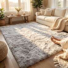 1PC, Tie-Dye Light Gray Rectangular Long Plush Area Rug | Soft Carpet | Easy To Maintain | Autumn And Winter Home Decor Rug | Suitable For Living Room, Bedroom, Study, Suitable For All Seasons, Easily Creates A Cozy Home Atmosphere. - Tie-dye Light Gray - View 3