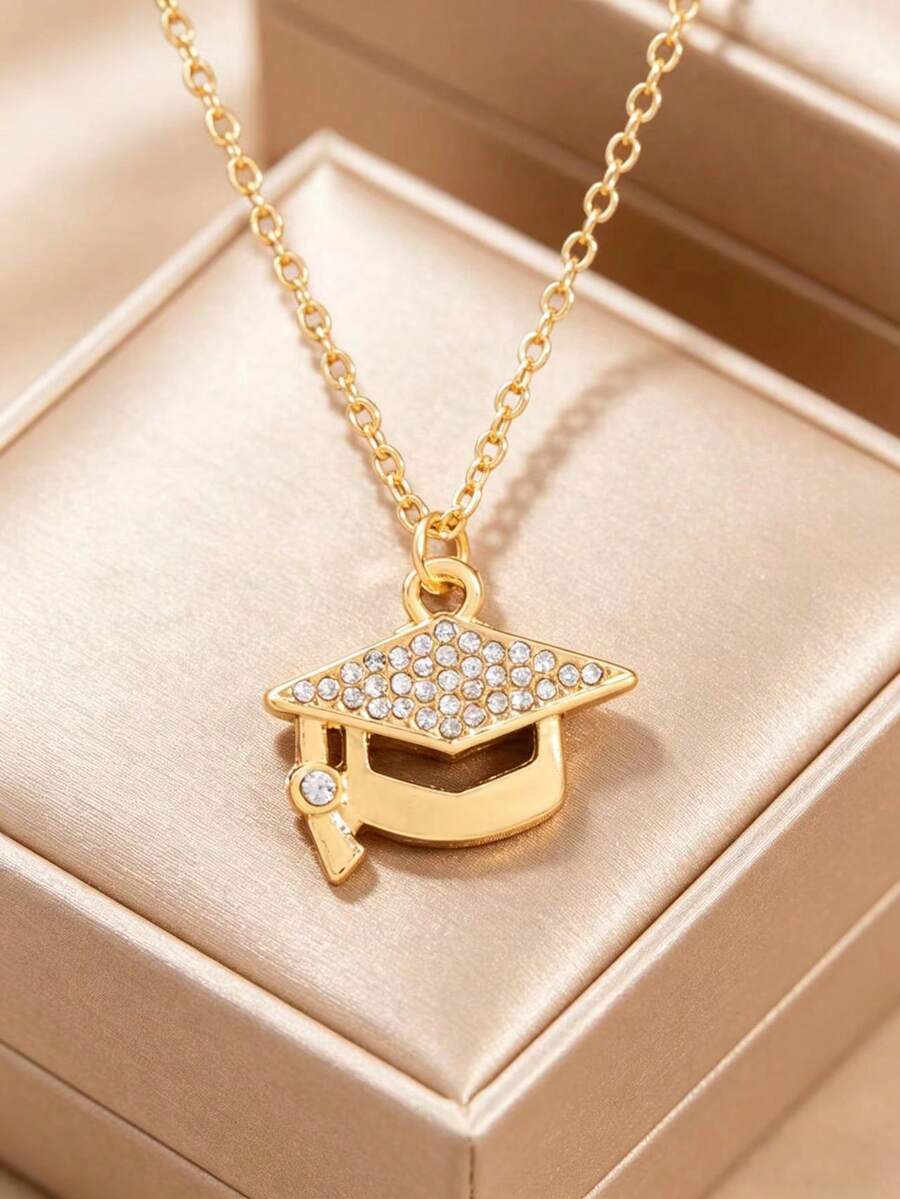 1 pieza Colgante de gorra de graduación con tachuelas de diamante de imitación, collar elegante y de moda para adolescentes, regalo de graduación, regalo para amigos - Estilo 2 - Ver 1